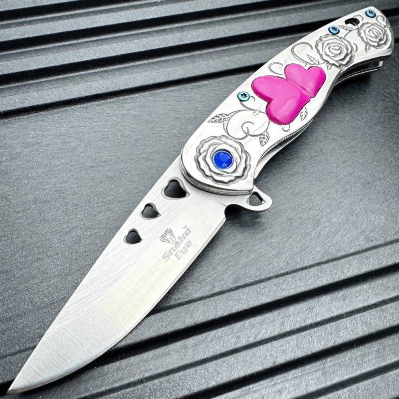 Cupid Heart Ladies Rainbow Assisted Open Pocket Knife LOVE Pocket
