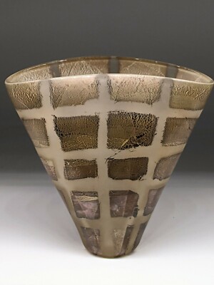 Adam Aaronson Art Glass Vase Gold Leaf LARGE fan Vase Signed 1998 England