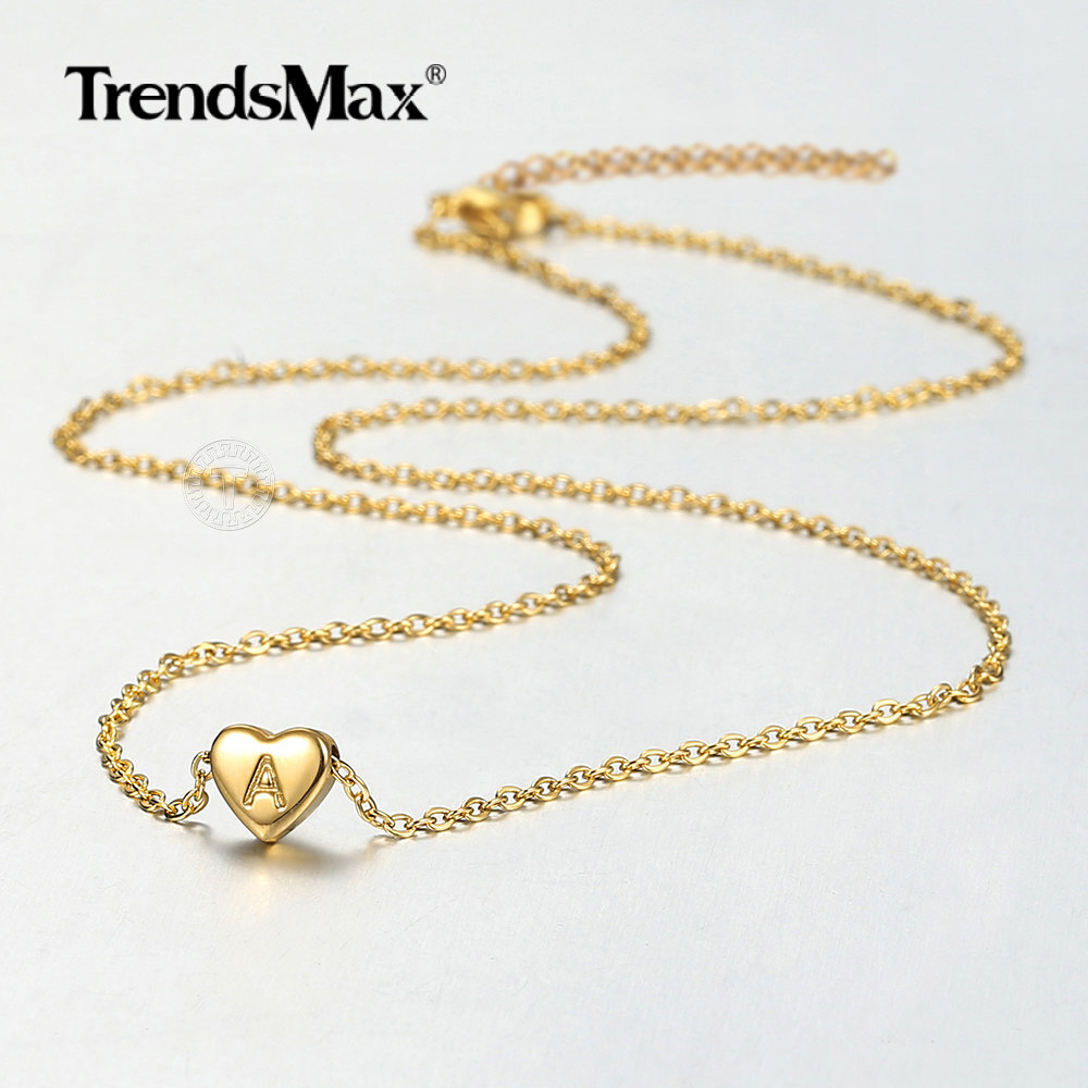 Dainty Gold Plated Heart Initial Letter Pendant Necklace for Girls Kids Jewelry