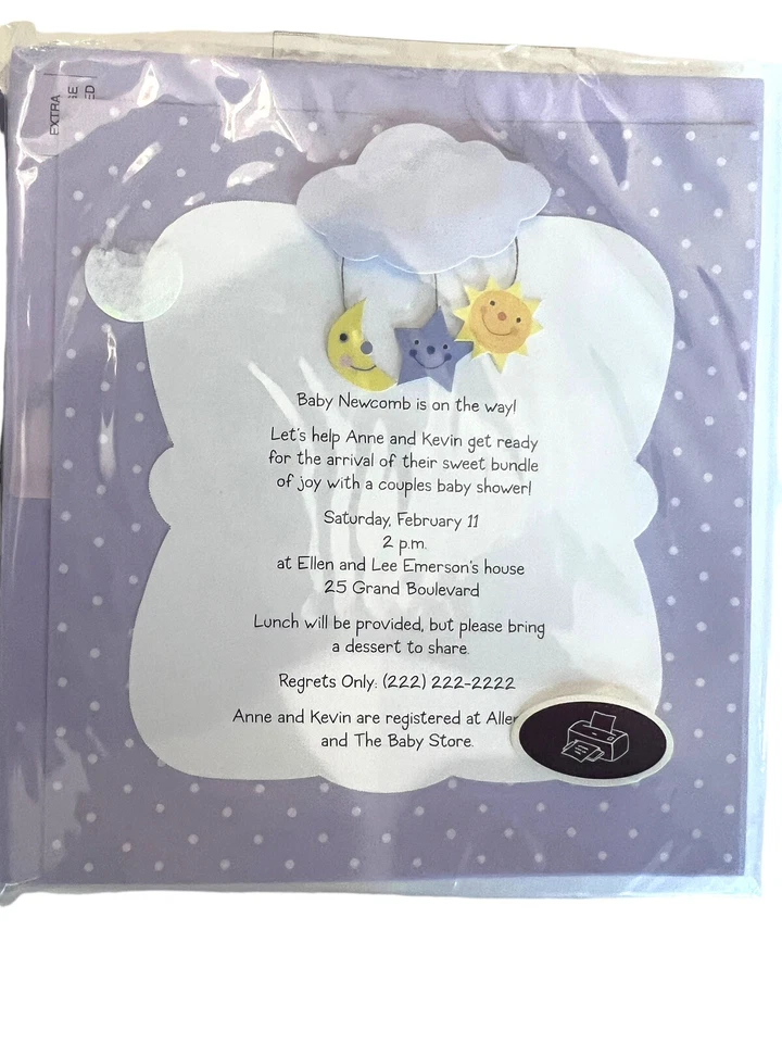 2 Sets Baby Shower Party Fill-In Overlay Invitations Envelopes Personalize Print - Image 2 of 4