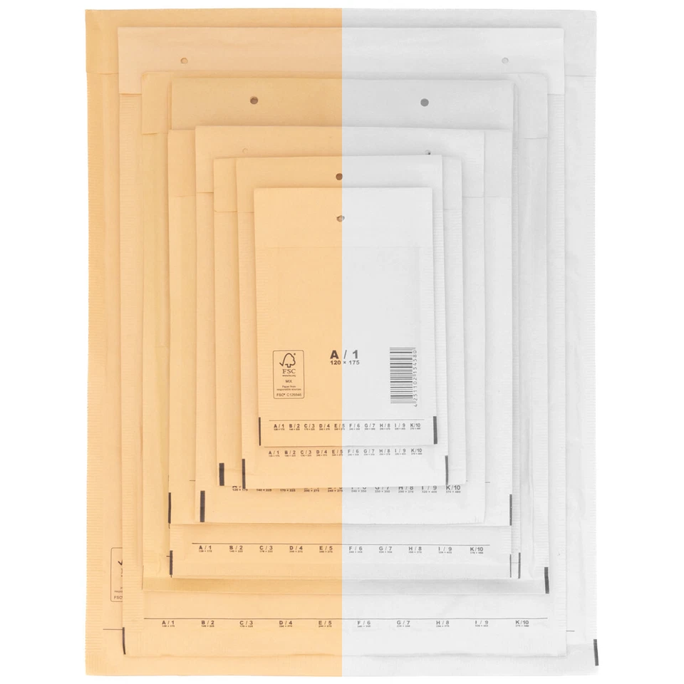 VERPACKING Luftpolstertaschen A1 B2 C3 D4 E5 F6 G7 H8 I9 K10 Versandtaschen Brief Umschläge
