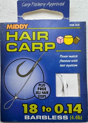 Middy Hair Carp Barbless Hooks to Nylon with free jeli hair stops sizes 16 or 18 - Picture 8 of 11