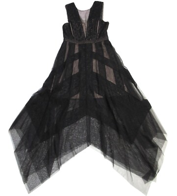 NWT BCBG MaxAzria Andi in Black Nude Lace Handkerchief Hem Sheer