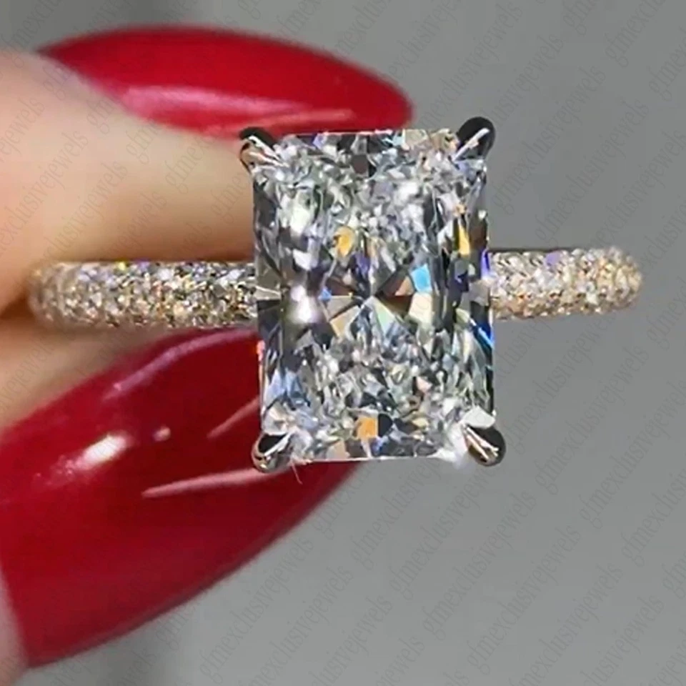 2.15 Tcw Radiant Moissanite Three Rows Engagement Ring Solid 14K Two-Tone Gold - Image 2 of 4