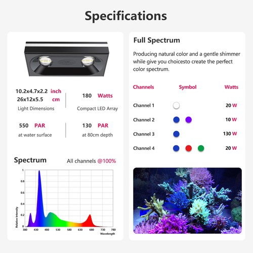 PopBloom RL180 WiFi Reef LED Aquarium Light for Saltwater Marine Coral SPS LPS - Picture 2 of 12
