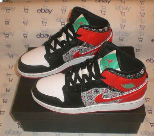 NIKE AIR JORDAN 1 MID HOLIDAY RED GREEN 