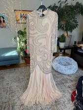 Blush vintage evening gown, silk, beaded