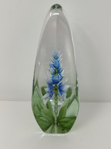 Maleras blaue Orchidee Blume Kristall Skulptur Schweden #3818 wunderschön Vintage - Bild 8 von 15