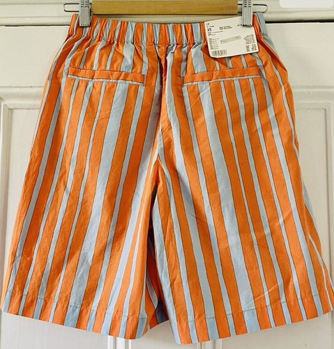 Marimekko Uniqlo Womens Orange Blue Striped Cotton Shorts XS UK 6-8 EU 34-36 NEW - Picture 5 of 10
