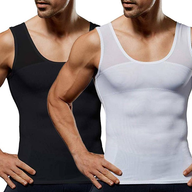 Men's Compression Shirt Slimming Body Shaper Vest Abdomen Chest Workout