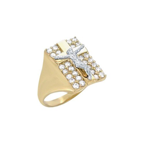Cross Crucifix CZ Ring - 10K Yellow Gold - Picture 2 of 16
