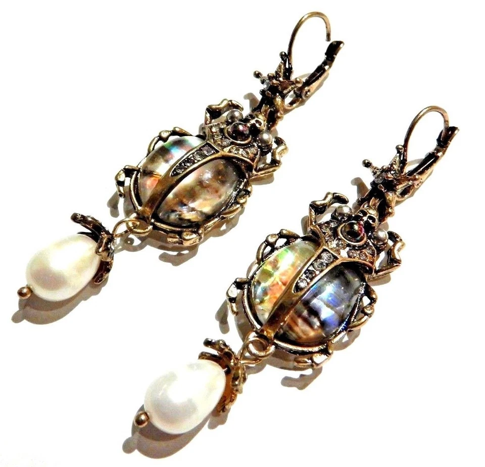 Абалона раковина скарабей жук серьги череп кристалл жемчуг Египет подвеска готический O5 - Изображение 3 из 4