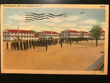 Vintage Postcard 1944 Preparing for Drill on Company Street Military Series