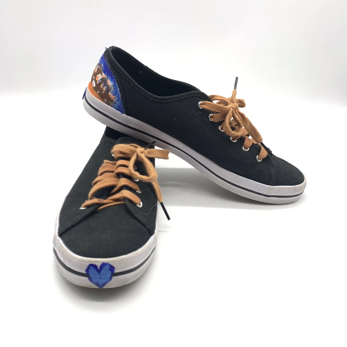 KEDS Women s Size 11 Black Hand Painted Canvas Tennis Shoes Casual