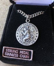St. Christopher Pray Protect Us Medal & Chain 24” Sterling US AIR FORCE military