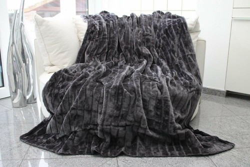 Black Grey Micro Fake Fur Double Battery Cover Luxury Hot Sofa Home - Picture 3 of 6