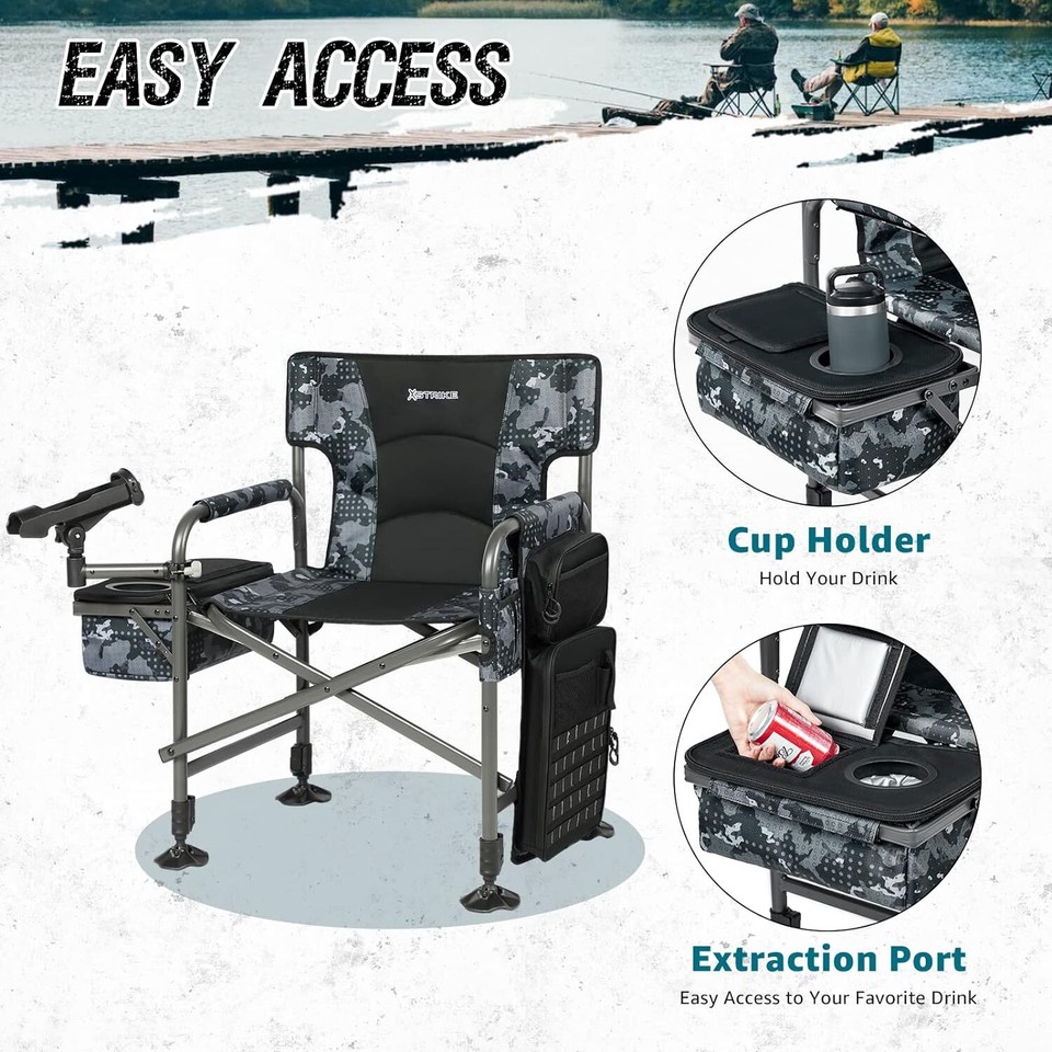 Fishing Chairs with Rod Holder, Folding Ice Fishing Chair for Adults
