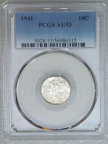 1941 Mercury Dime PCGS AU53 Frosty Luster Just Graded New Holder #A61E