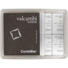 Valcambi 10x10 Gram Silver CombiBar 3.215 oz with Assay Card