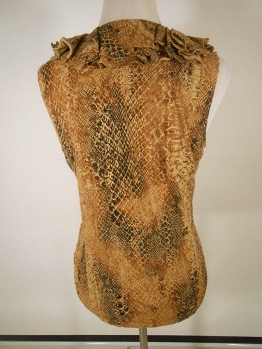 Beautiful Women's Large Ralph Lauren Chaps Ruffles Brown Snakeskin Ruffled Tank - Picture 4 of 5