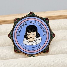 Madame Alexander Doll Club Brooch Pin Collectible Gold Tone Enameled Blue Pink