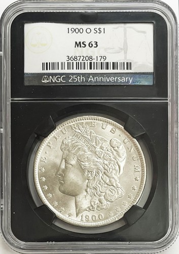 1900 O US SILVER MORGAN DOLLAR $1 25TH ANNIVERSARY SLAB NGC MINT STATE 63