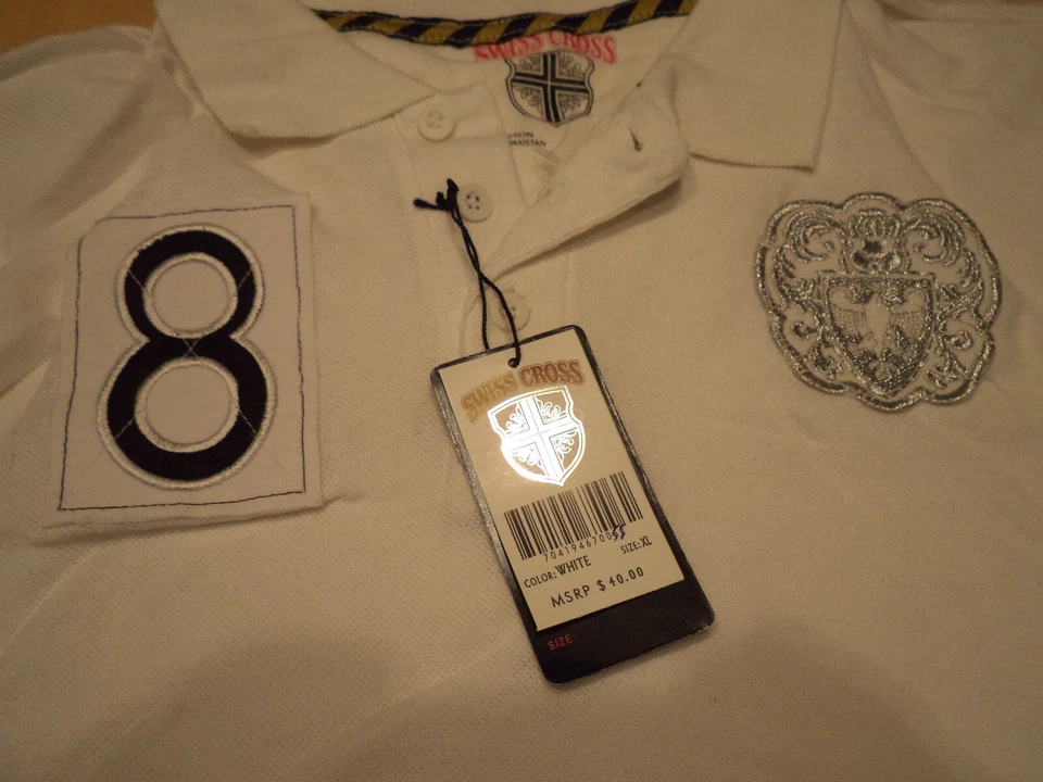 NWT Swiss Cross L/S Collared White Rugby Shirt Mens XL Retail $40.00 - Image 2 of 4