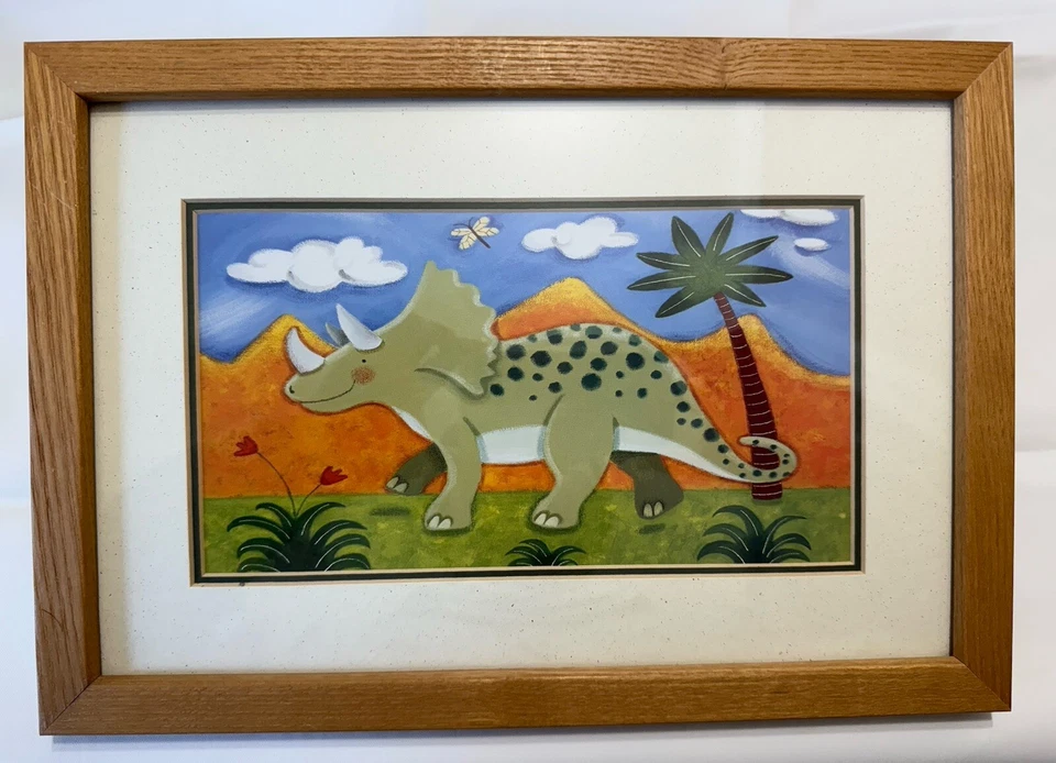 Impressões artísticas emolduradas de dinossauro 2003 por Sofi Harding berçário ou arte de parede infantil - Imagem 2 de 4