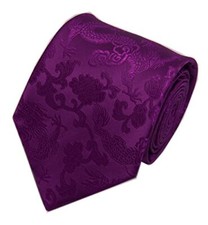 Men's Silk Tie Dragon Peony Embroidery Woven Wedding One Size Purple Red
