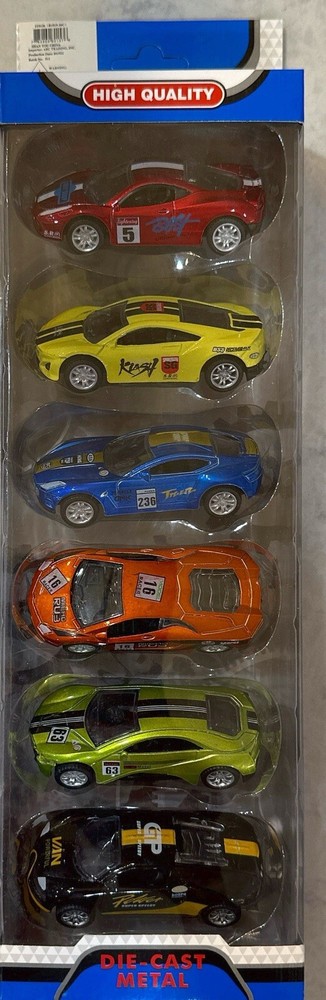 Authentic Die-Cast Metal Race Cars 6-Piece Lifelike Detail Set  