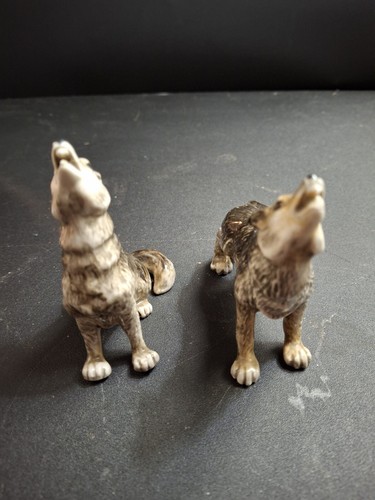 Wolf Ceramic Miniature Wild Dog Figurine Animals Porcelain Collectibles - Picture 3 of 6