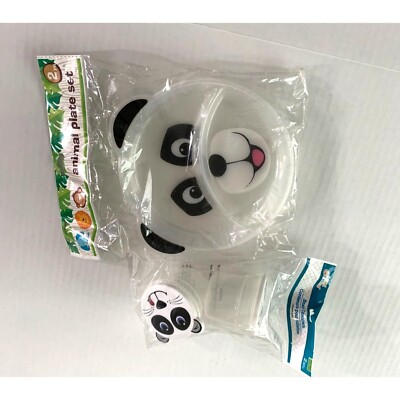 New Angel of Mine White Panda Bear 5 pc Set 2 divided plates 2 snack containers