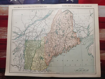 1902 Zug Streckenkarte MAINE New Hampshire Vermont alle Eisenbahnlinien 11''×9'' 