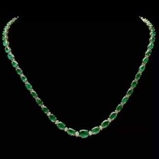 26Ct Oval Cut Lab created Emerald Women's Tennis 18" Necklace 14k Y Gold Plated