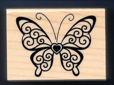 BUTTERFLY PAISLEY HEART CENTER Love Religious Design NEW craft RUBBER STAMP