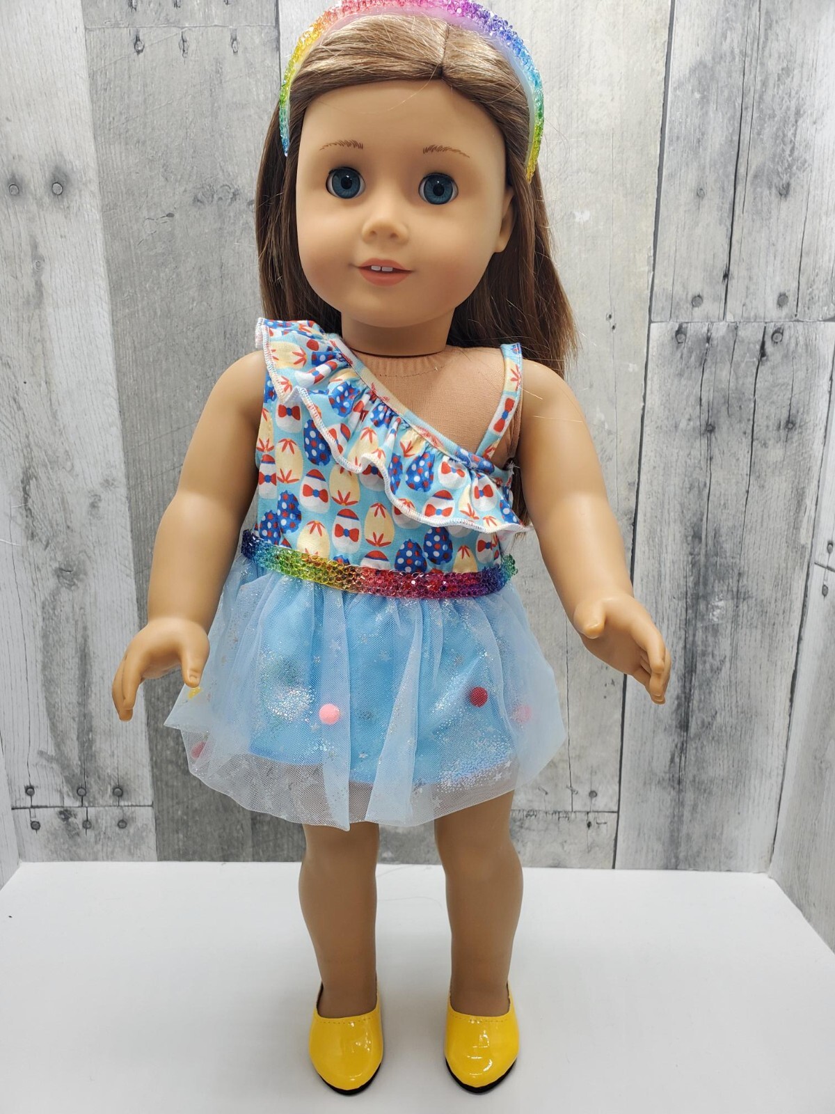 Easter Egg Off-Shoulder Dress & Accessories for 18 Inch Dolls-image