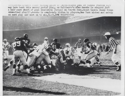 Photo originale 1958 Baltimore Colts vs New York Giants UPI type 3 fil de presse