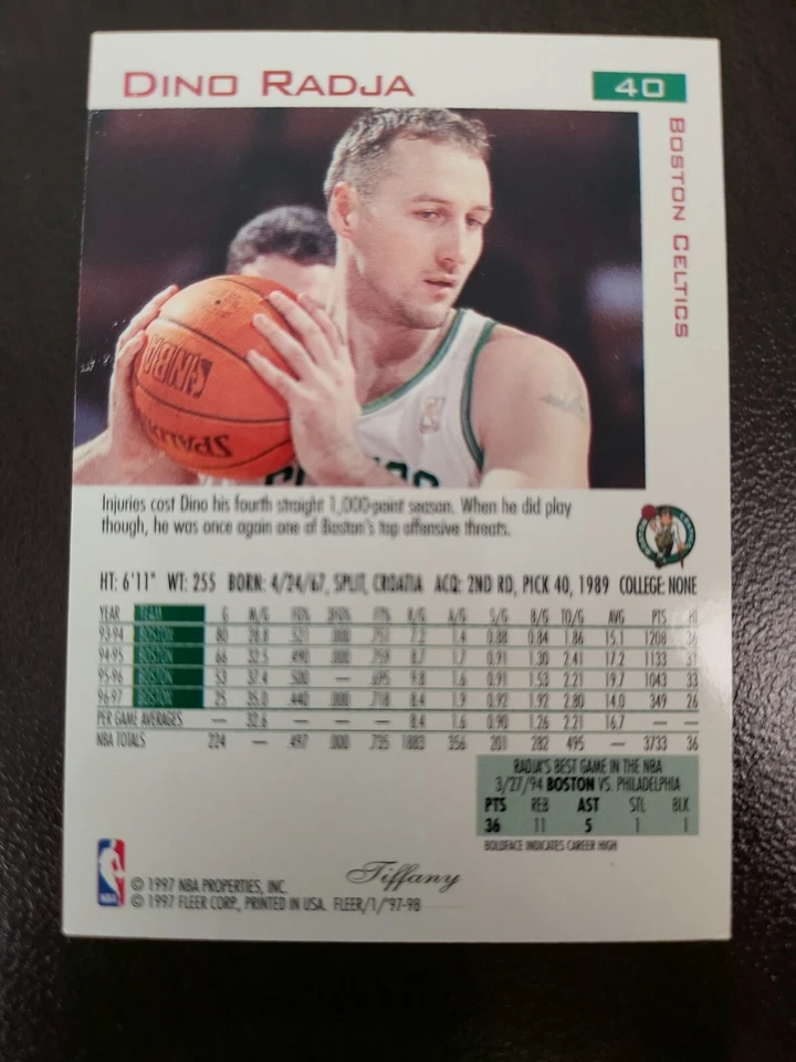 1997-98 Fleer Traditions Dino Radja TIFFANY card #40 - Image 2 of 2