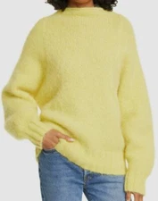 $395 Equipment Women Yellow Boat Neck Alpaca Fuzzy Textured Oversized Sweater XS