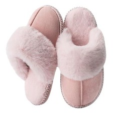 Fuzzy Slippers for Women with Memory Foam Warm Winter Faux Fur 7-8 Pink