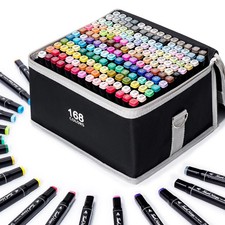 168 Colors Alcohol Markers Set Dual Tip Fine Chisel Professional Art Marker...