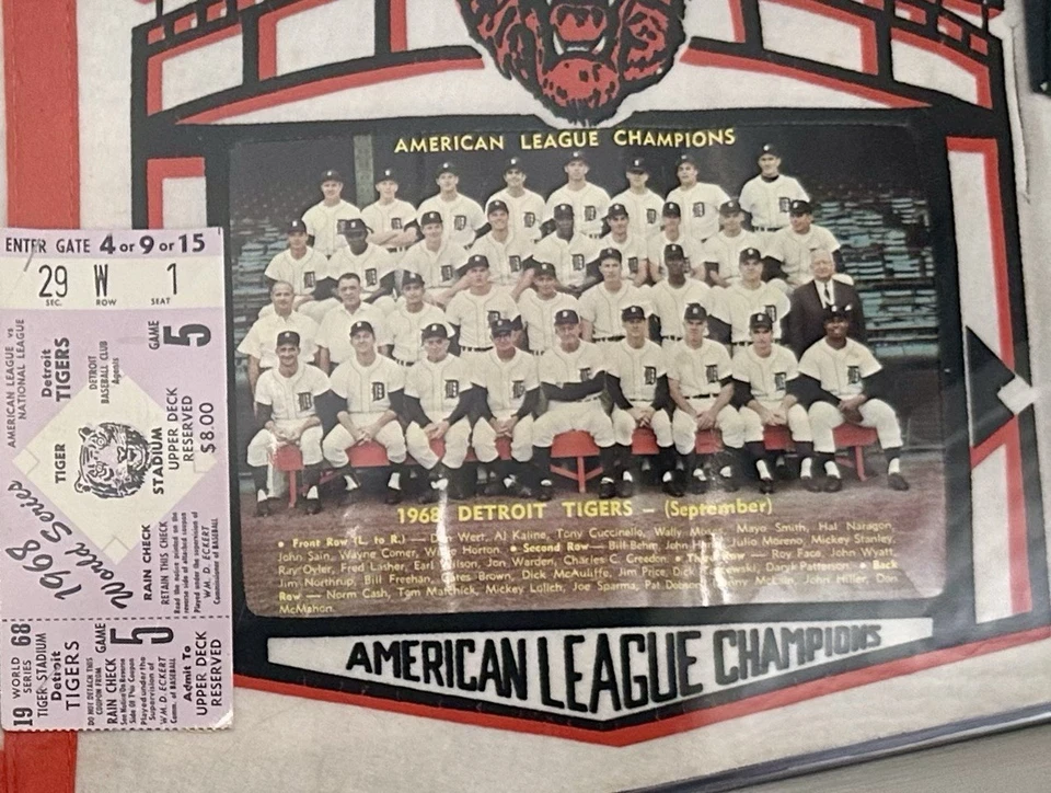 Boleto de colección 1968 Detroit Tigers Banderín Equipo Imagen y Serie Juego 5.  Foto 2 de 2