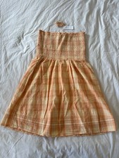 NWT American Eagle Smocking Strapless Plaid Dress Coverup,Linen Cotton Sz L Tall