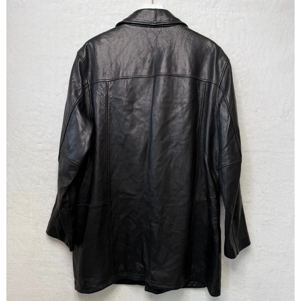 MERONA Genuine Soft Leather Jacket Coat Button Outdoor Y2K VTG Black Mens L - Image 4 of 4