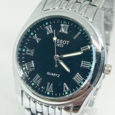 TISSOT Quartz Mens Wristwatch Stainless Steel Black Dial Silver Band