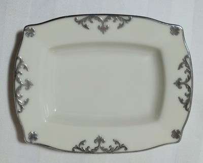 VTG LENOX BONE CHINA ART NOUVEAU SILVER OVERLAY MINI TRINKET TRAY 5 3/8'' X 4 1/4