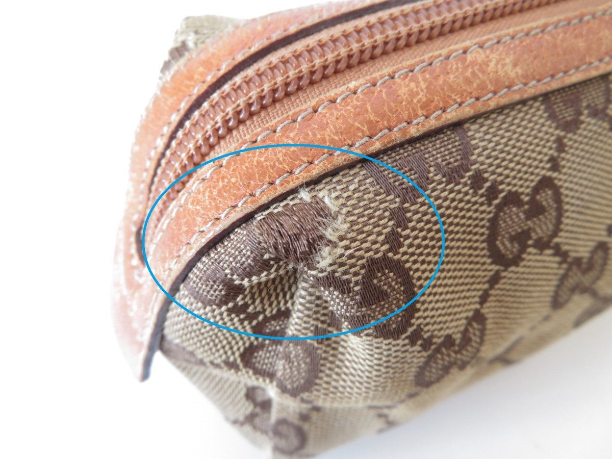 バッグ GUCCI GG Canvas Cosmetic Pouch Brown Authentic Gucci GG Canvas Leather Cosmetic Pouch Bag #45216 | eBay