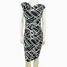 David Meister Women's Black White Abstract Midi Dress Size 8 Made in USA