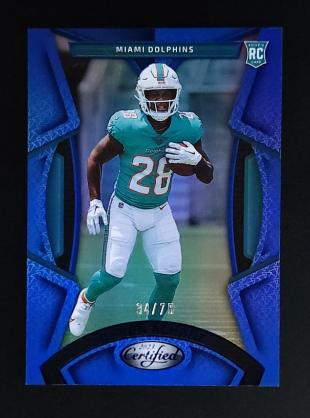 2023 Panini Certified - Rookies Mirror Blue #160 De'Von Achane #d /75