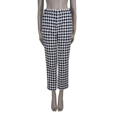 74083 auth CHANEL black & white cotton 21P HOUNDSTOOTH STRAIGHT TWEED Pants 36
